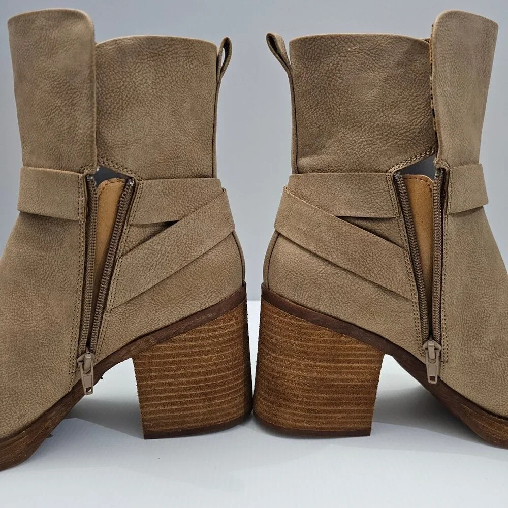 NEW Korks By Kork Ease Marci II Ankle Boot Womens 9.5 Natural Tan Block Heel